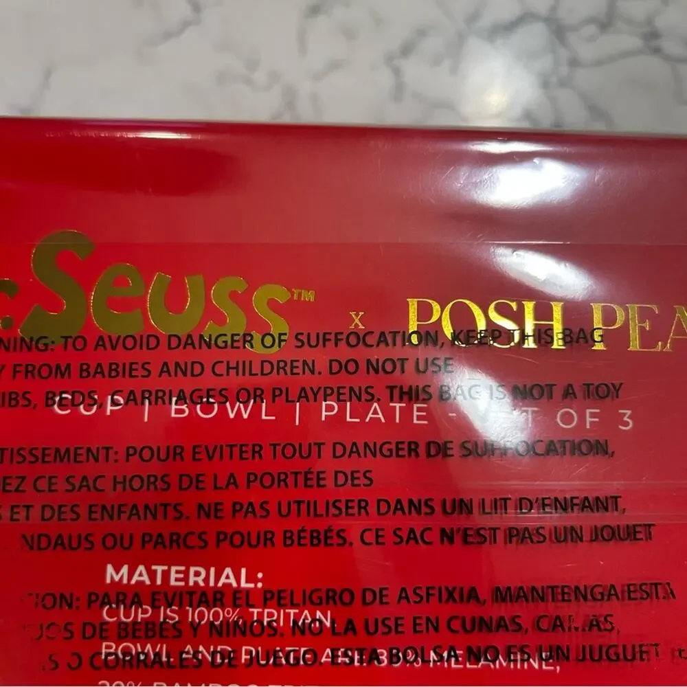 New in Box Posh Peanut X The Grinch Dr.Seuss 3‎ Piece Cup Bowl Plate Set